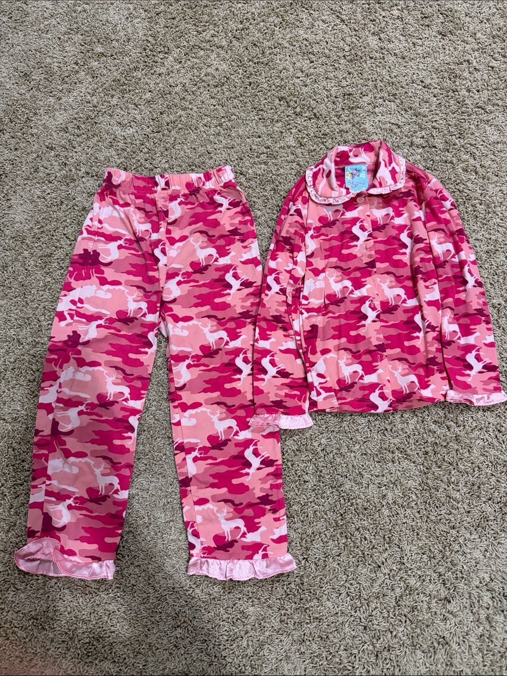 Girls Pink Camouflage Unicorn Pajama Set